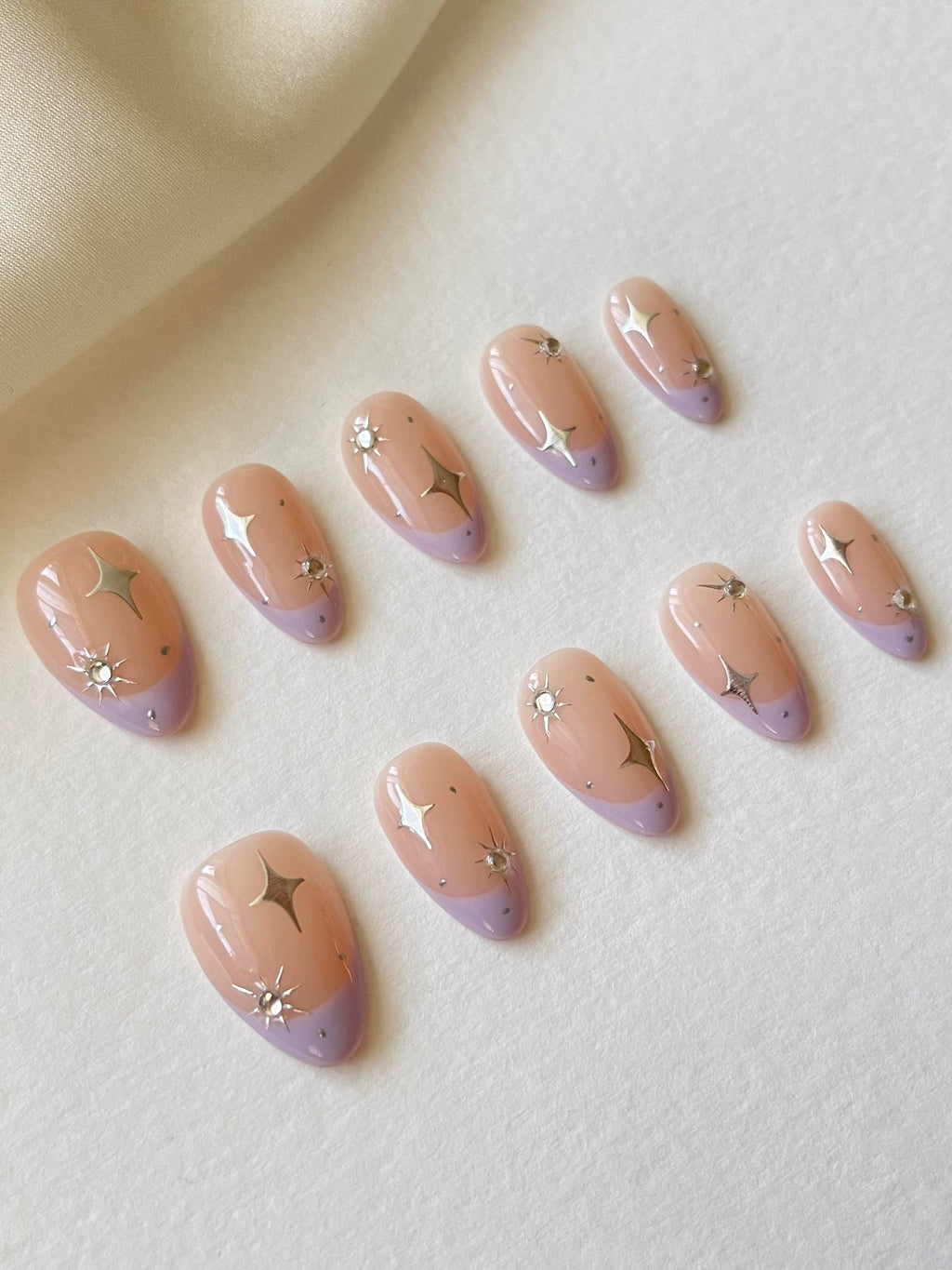  Lila Sterne Kurze Mandel Press on nails