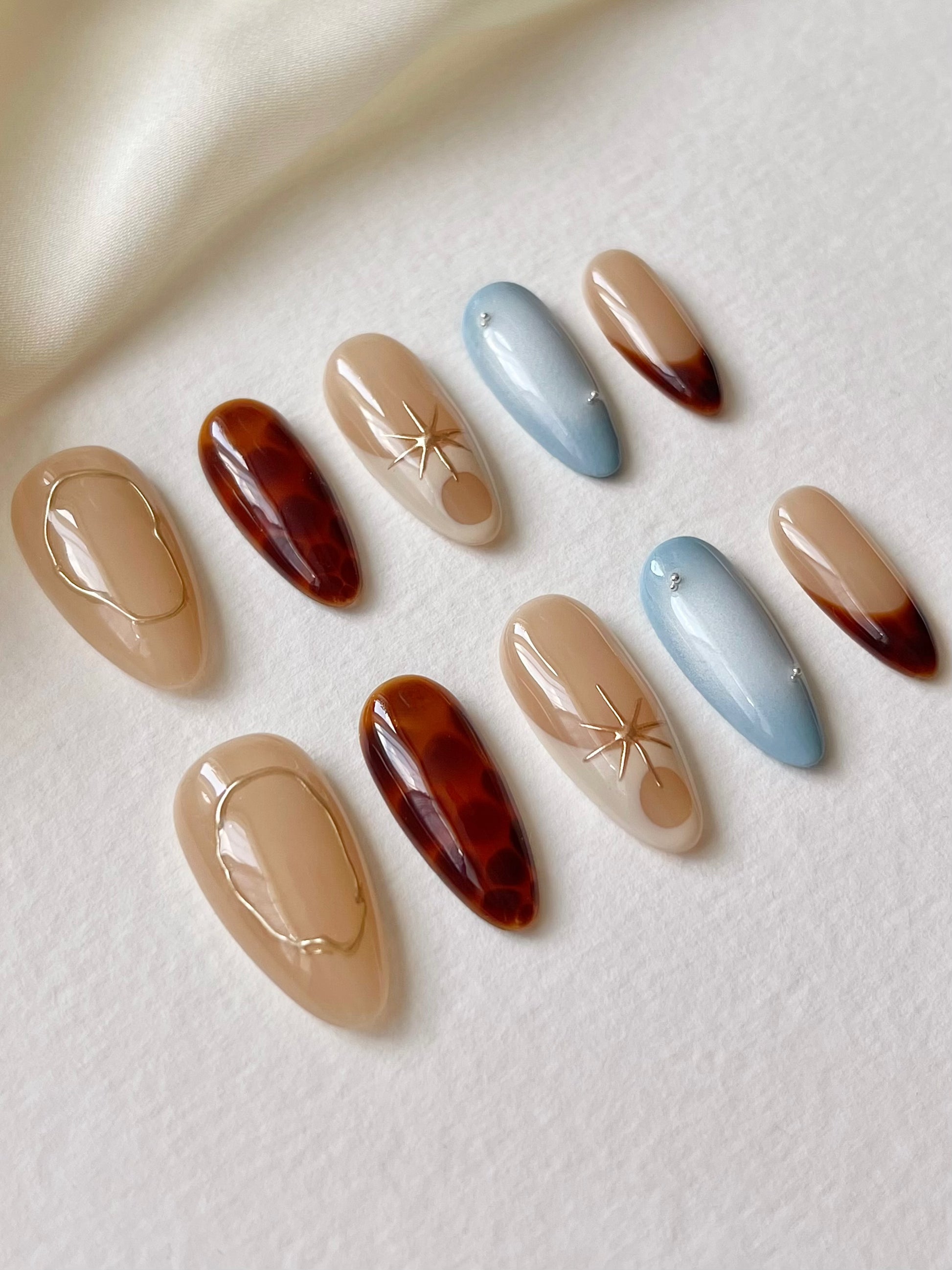  braune Runde Press On Nails