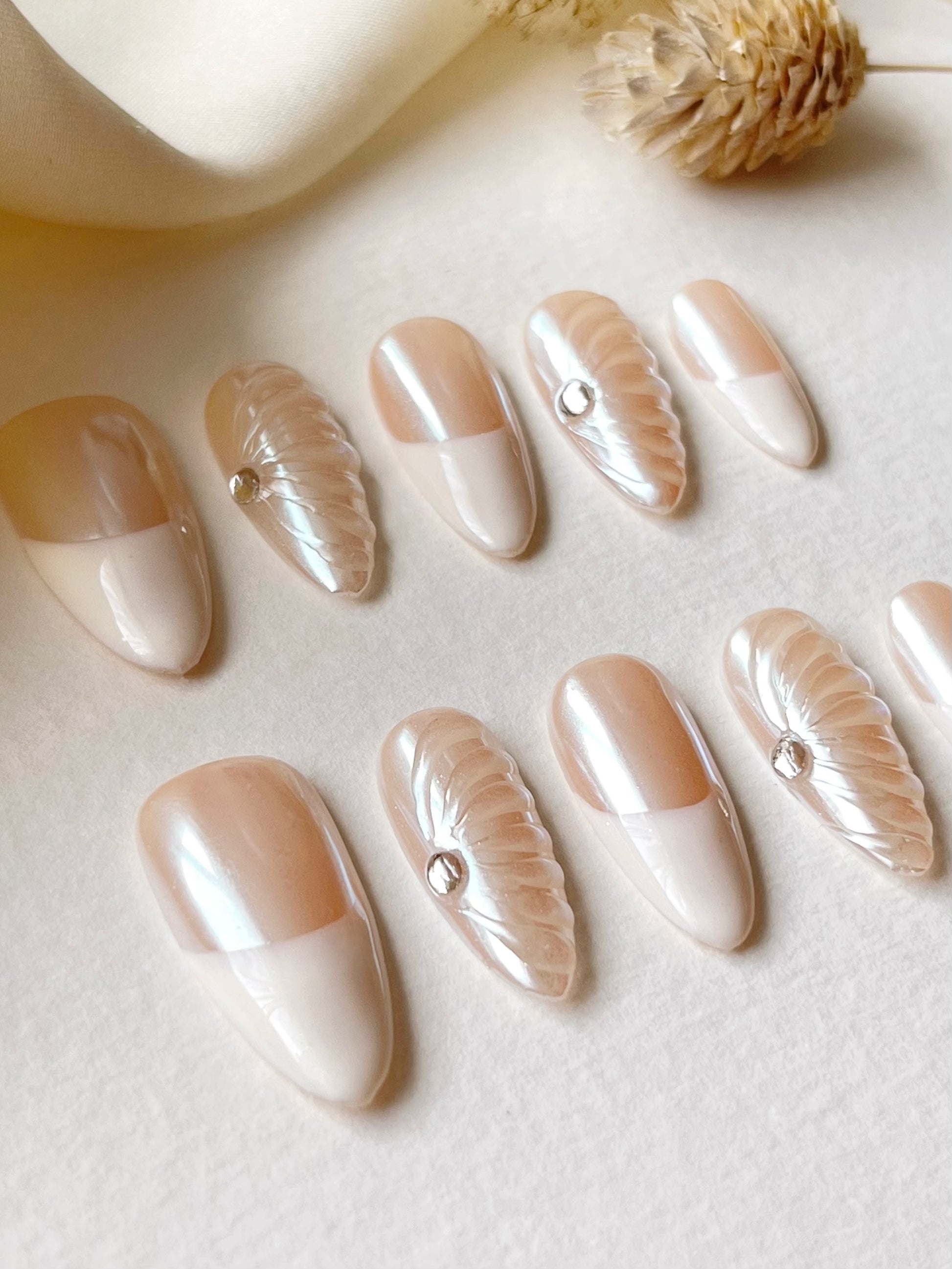 3D Muscheln Mandelform Press On Nails