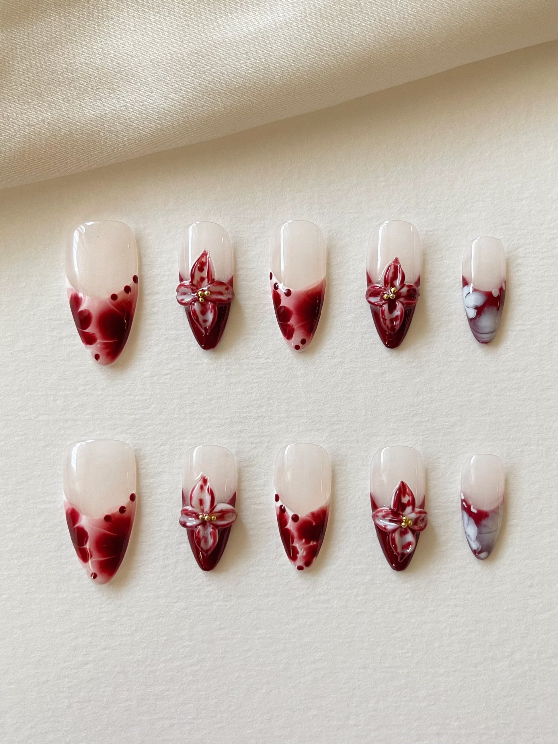 Rote 3D-Blumen-designs Press On Nails