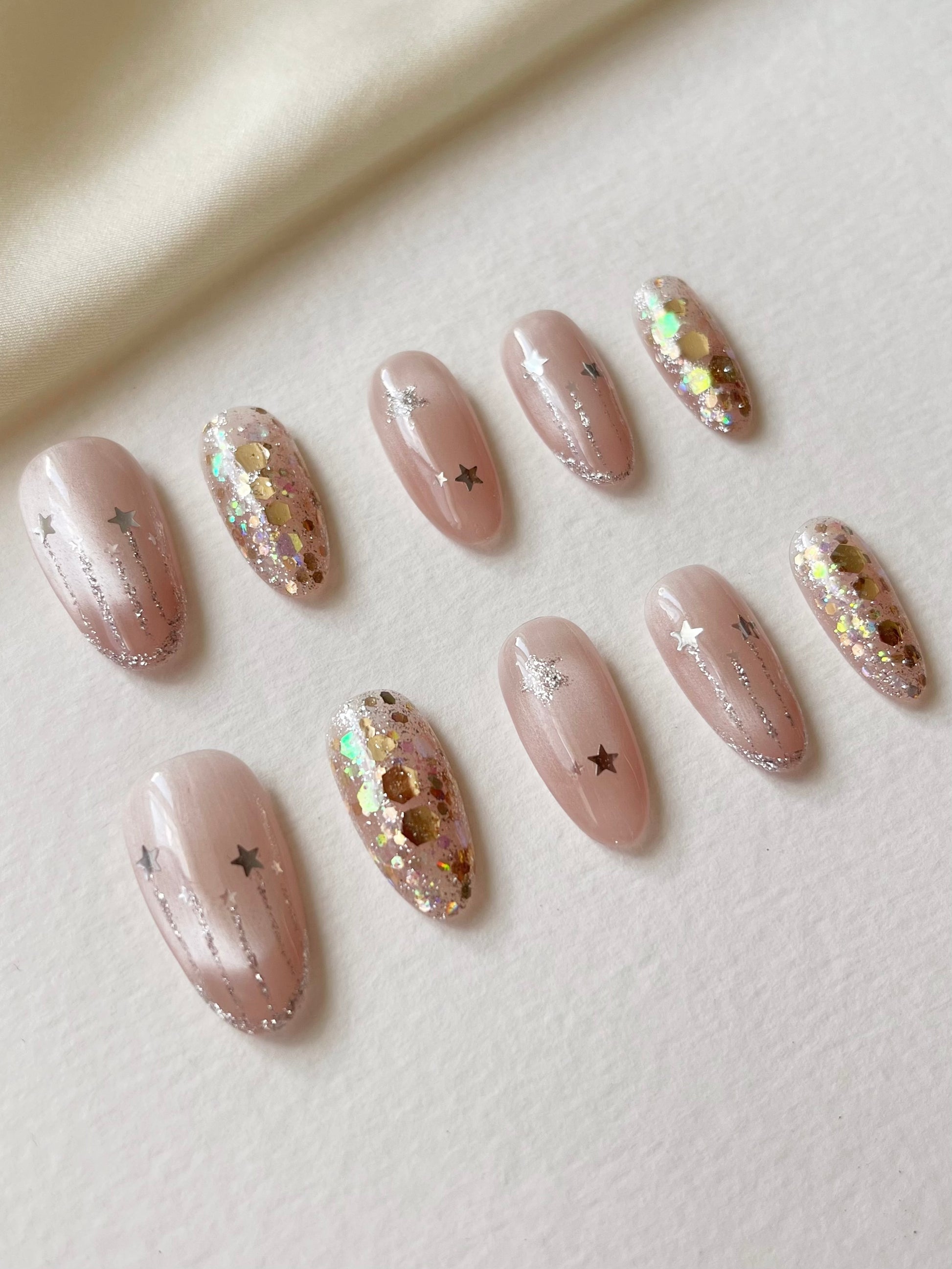 Runde Glitzer-Glitter Press on Nägel