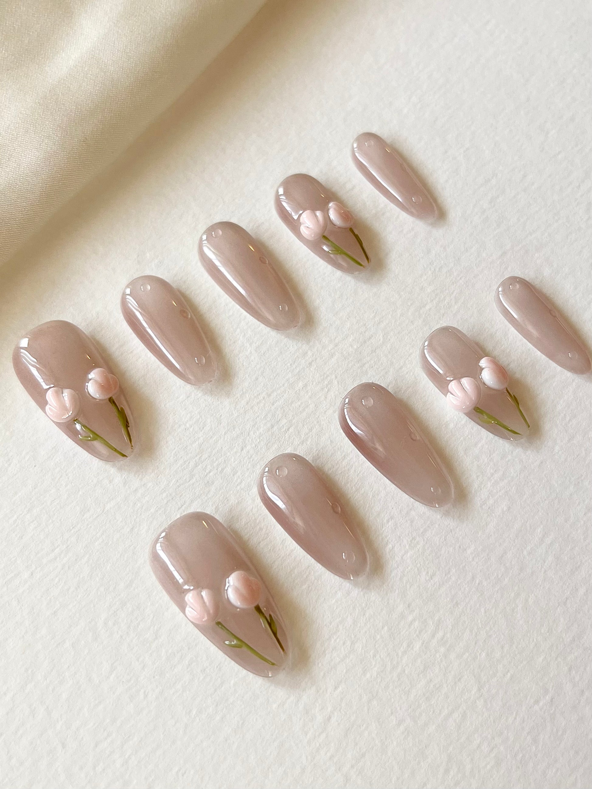 3D-Blumen Kurze Press On Nails