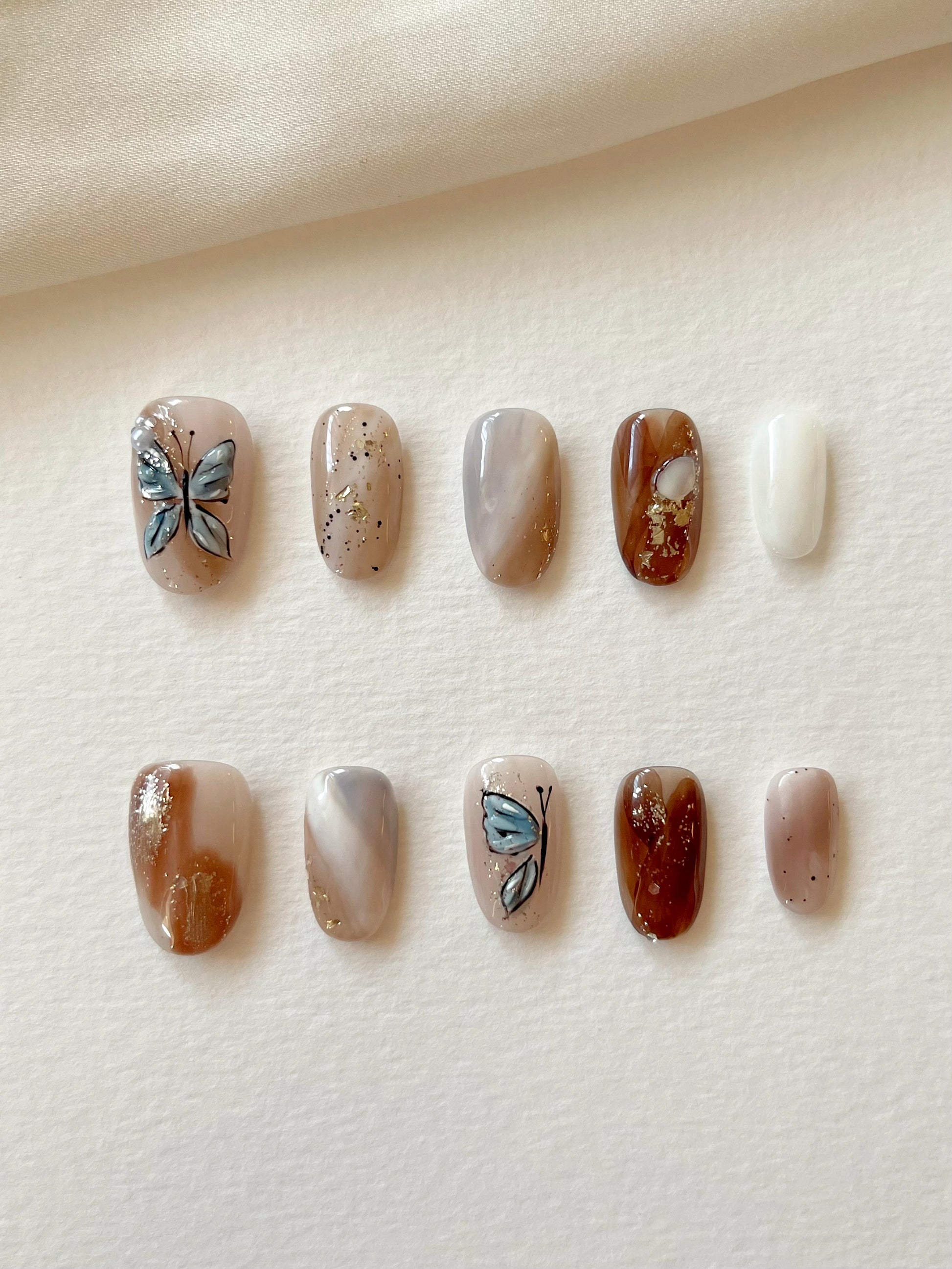 Blau ×Schmetterling herbstliche Press on Nails