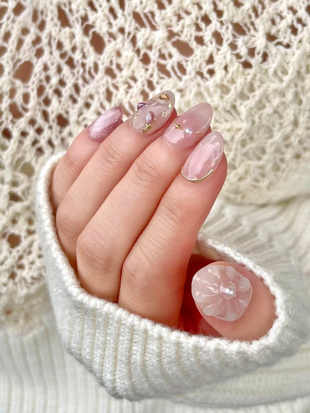 Staubrosa 3D Blüten Nägel